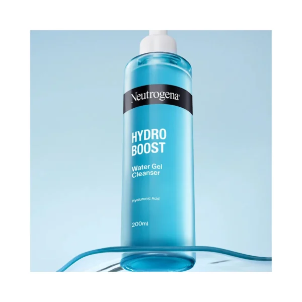 Neutrogena Hydro Boost Water Gel Cleanser pump bottle in water studio shot