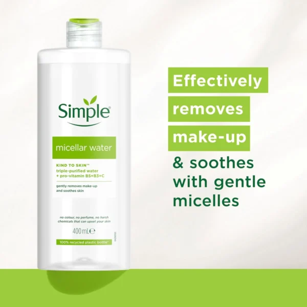 Simple Micellar Cleansing Water removes make-up with micelles
