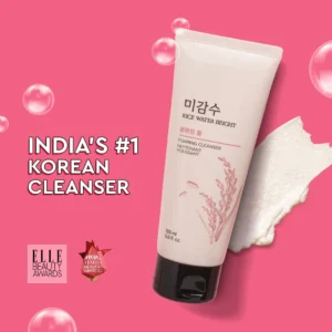 The Face Shop Rice Water Bright Cleansing Foam 150ml tube with creamy foam swatch