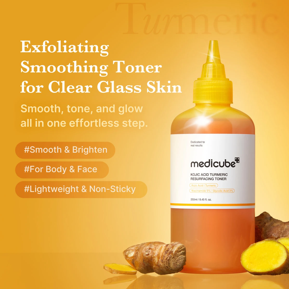 MEDICUBE Kojic Acid Turmeric Toner 250ml exfoliating toner for face and body
