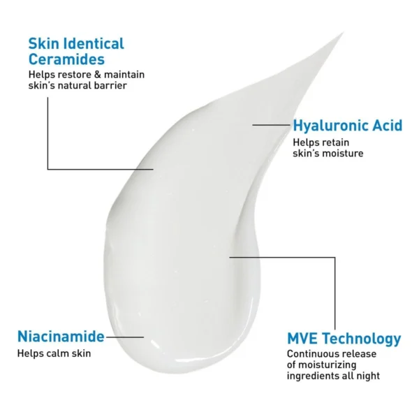 Ceramides hyaluronic acid niacinamide and MVE technology in the PM lotion