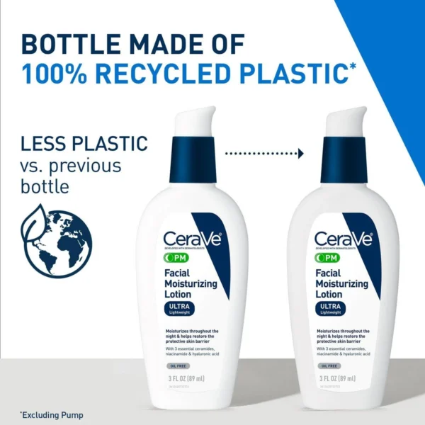 CeraVe PM Facial Moisturizing Lotion recycled plastic bottle