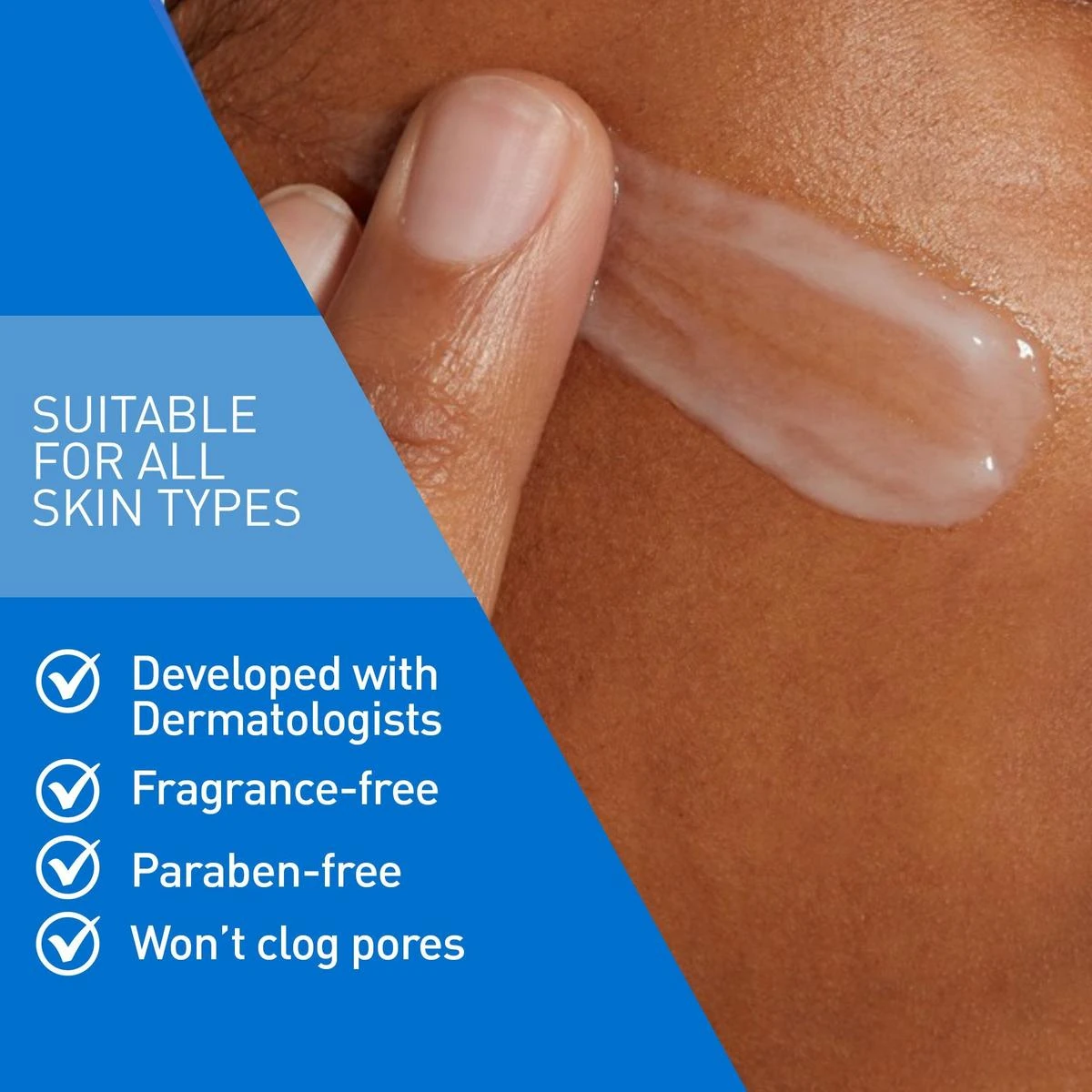 CeraVe PM lotion texture on skin, fragrance-free and paraben-free