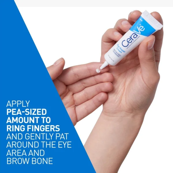 Applying a pea-sized amount of eye cream with the ring finger