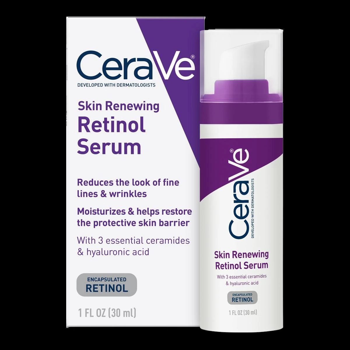 CeraVe Skin Renewing Retinol Serum 30ml bottle with retail box