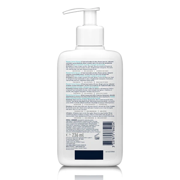 Back label and ingredient list of the CeraVe Blemish Control Cleanser
