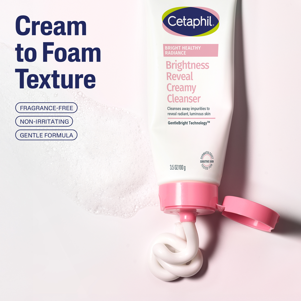 Cetaphil Bright Creamy Cleanser cream to foam texture squeeze and lather