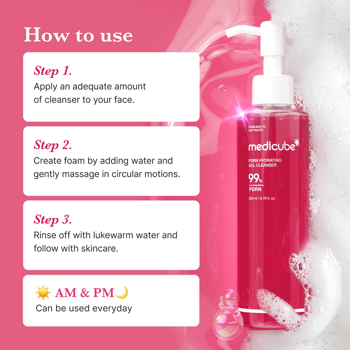 How to use the MEDICUBE PDRN Hydrating Gel Cleanser