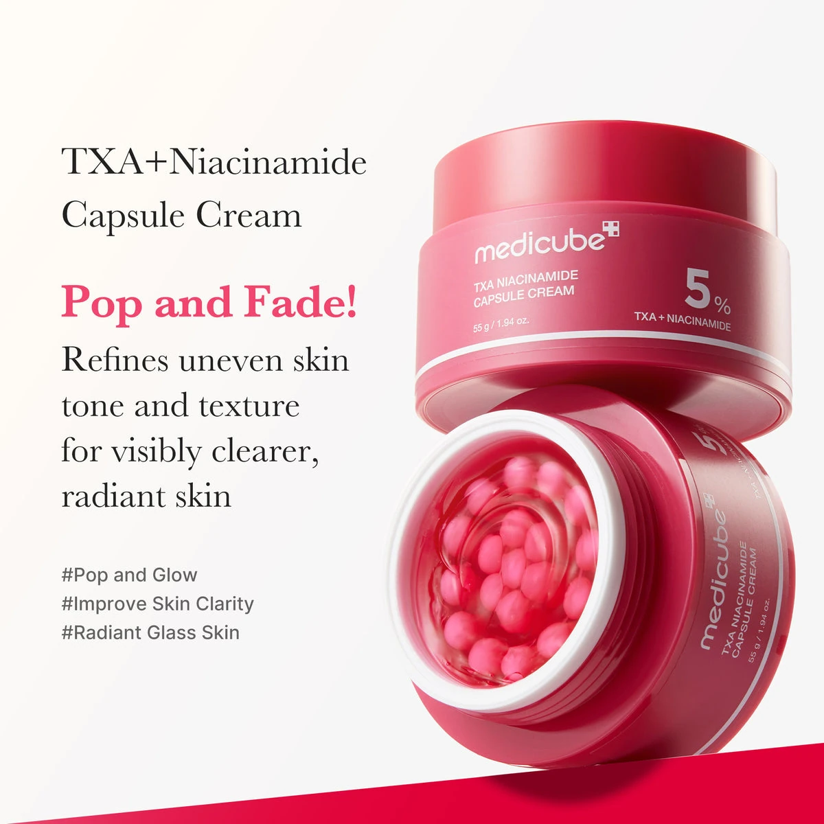 TXA Niacinamide Capsule Cream jar showing the red capsules