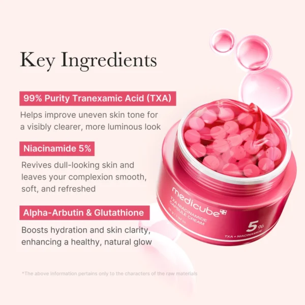 Key ingredients: tranexamic acid, 5% niacinamide, alpha-arbutin and glutathione