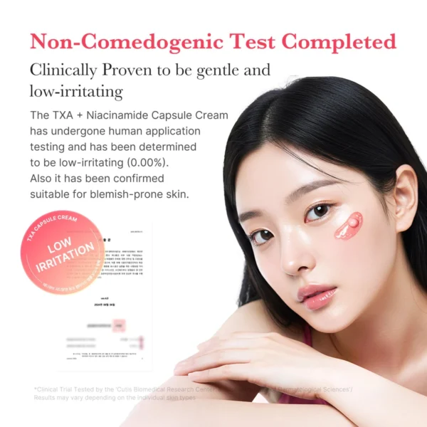 Non-comedogenic and low-irritation test result for the capsule cream