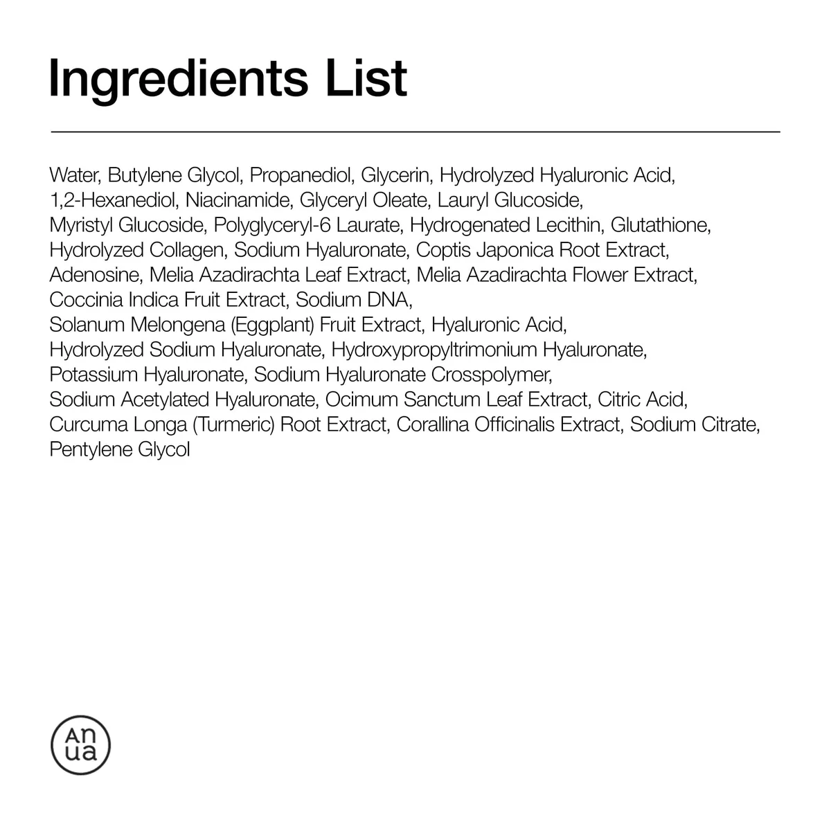 Anua PDRN Capsule 100 Serum 30ml ingredients list