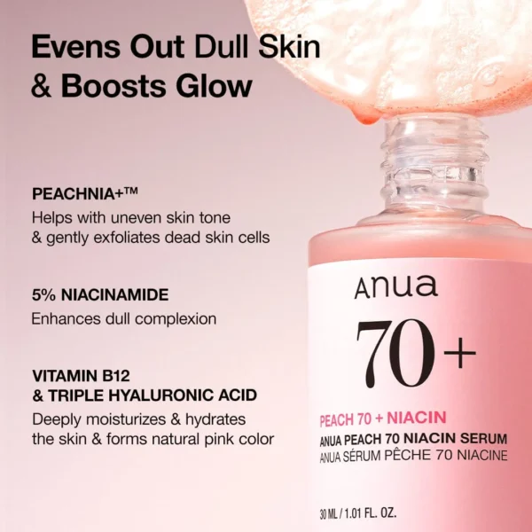 Anua Peach 70 Niacin Serum peachnia niacinamide vitamin B12 benefits