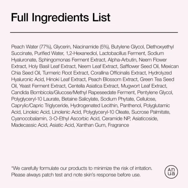 Anua Peach 70 Niacin Serum full ingredients list
