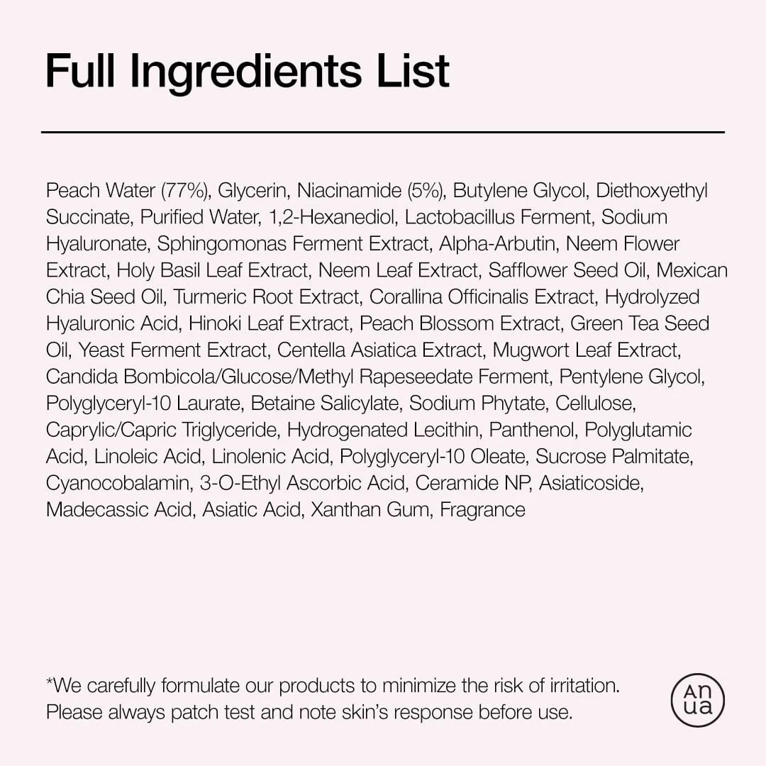 Anua Peach 70 Niacin Serum full ingredients list