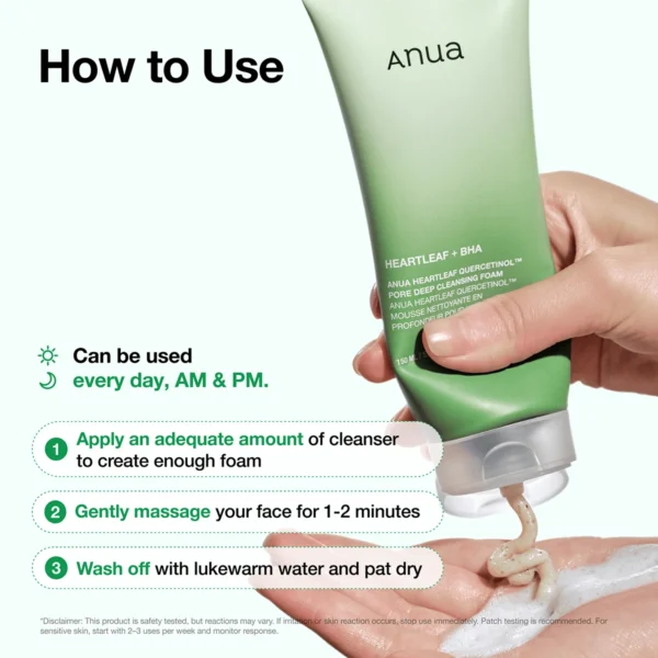 Anua Quercetinol Cleansing Foam how to use lather steps