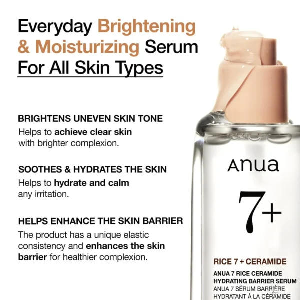 Anua Rice Ceramide Serum brightening and moisturising benefits