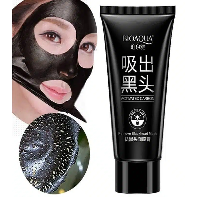 Bioaqua Activated Carbon Mask 60g - activated carbon peel-off mask in use