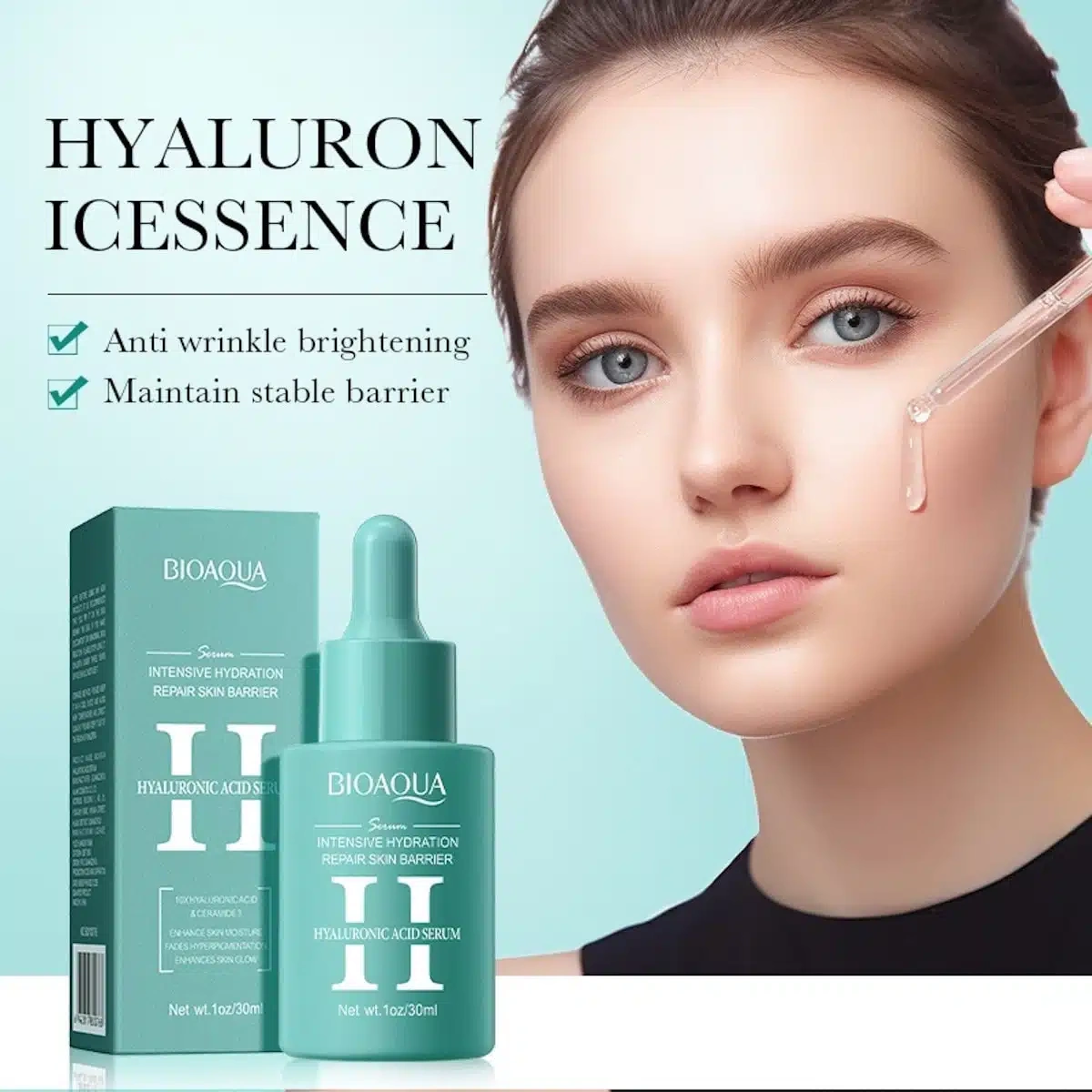 Bioaqua Hyaluronic Acid Serum 30ml - hyaluronic serum with model lifestyle banner