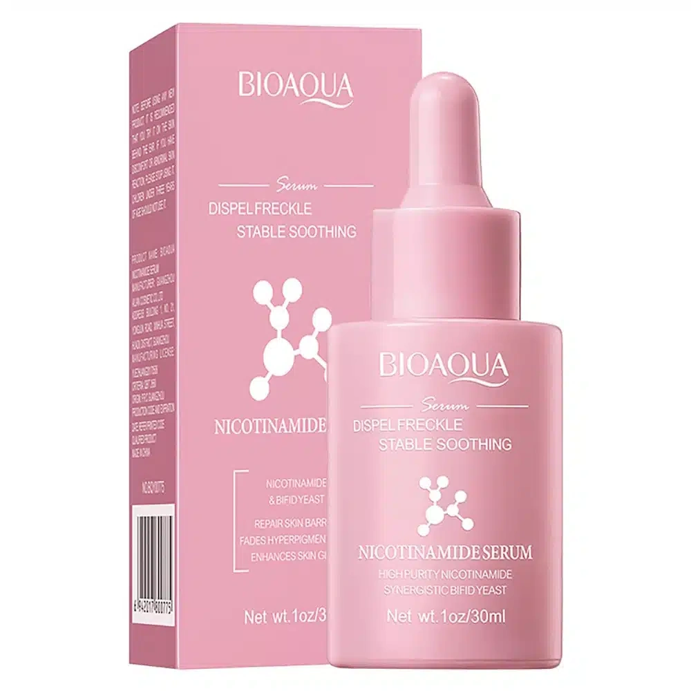 Bioaqua Nicotinamide Serum 30ml - pink nicotinamide serum bottle and box