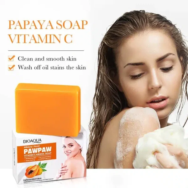 Bioaqua Papaya Soap 100g - papaya soap with model lifestyle banner
