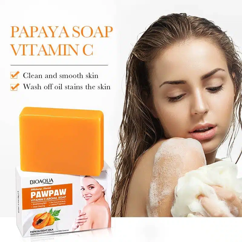 Bioaqua Papaya Soap 100g - papaya soap with model lifestyle banner