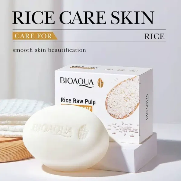 Bioaqua Rice Soap 100g - rice soap bar styled with rice care banner