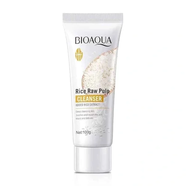 Bioaqua Rice Raw Pulp Cleanser 100ml - white rice cleanser tube front view
