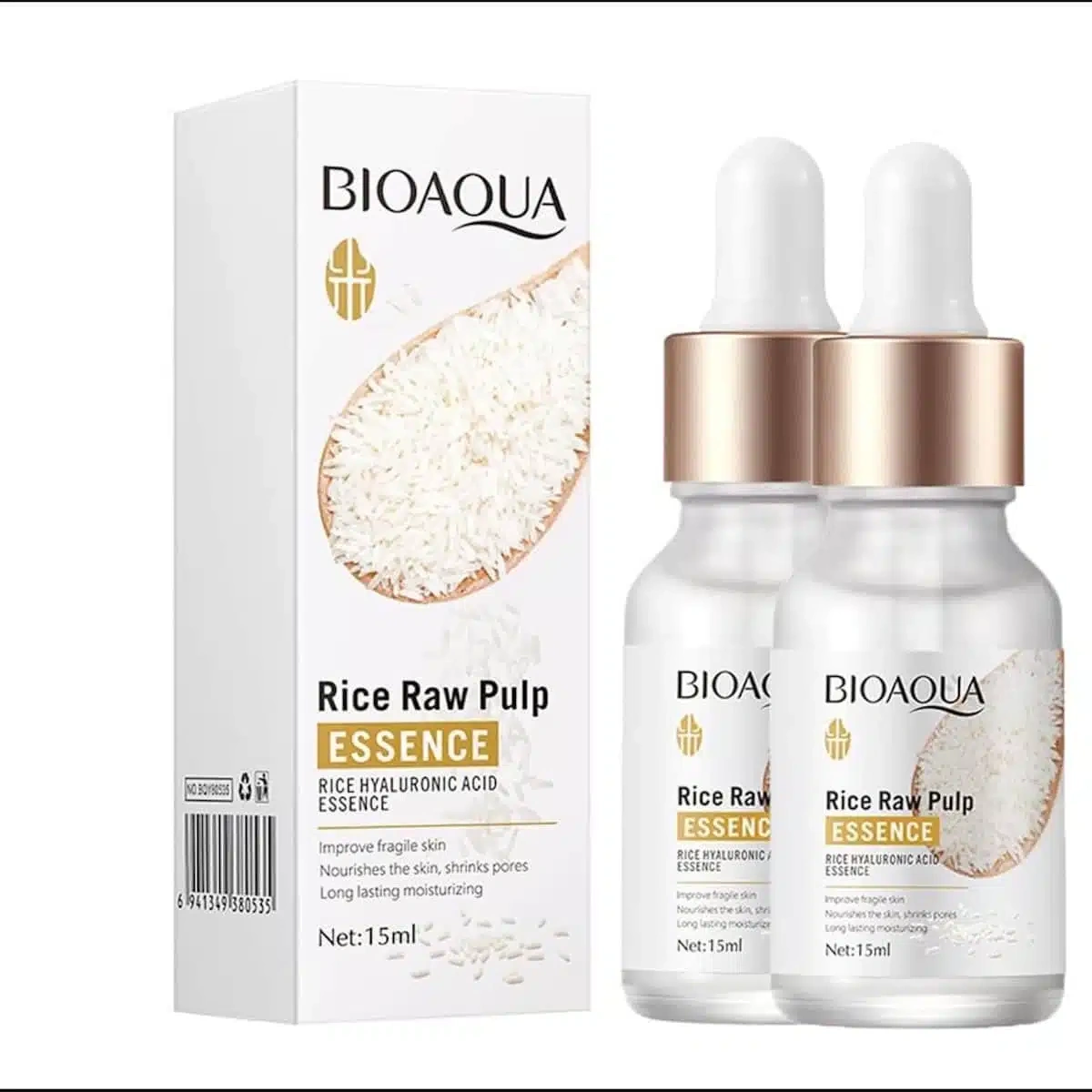 Bioaqua Rice Raw Pulp Serum 15ml - rice essence serum bottles and box