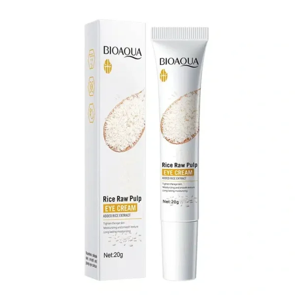Bioaqua Rice Raw Pulp Eye Cream 20g - rice eye cream tube and box front view