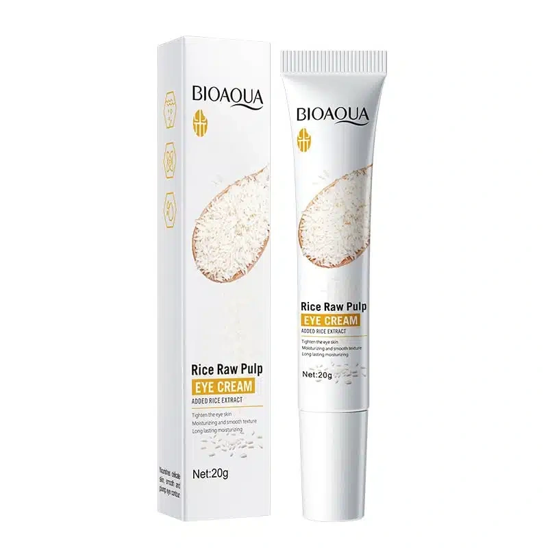 Bioaqua Rice Raw Pulp Eye Cream 20g - rice eye cream tube and box front view