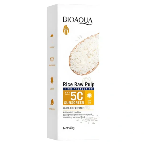 Bioaqua Rice Raw Pulp Sunscreen 40g - rice raw pulp SPF50 sunscreen tube and box