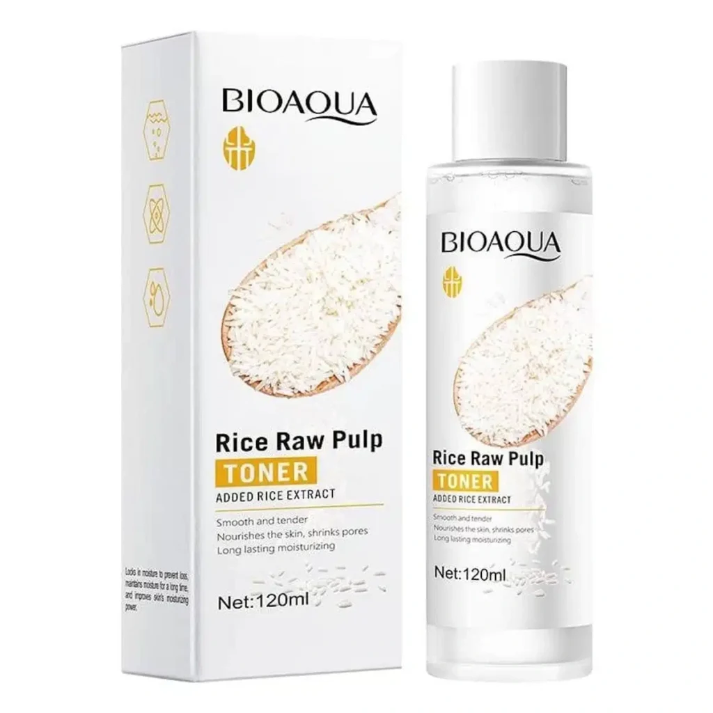 Bioaqua Rice Raw Pulp Toner 120ml - rice raw pulp toner bottle and box