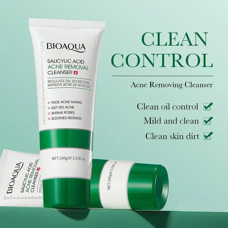 Bioaqua Salicylic Acid Cleanser 100g - cleanser tubes with clean control banner