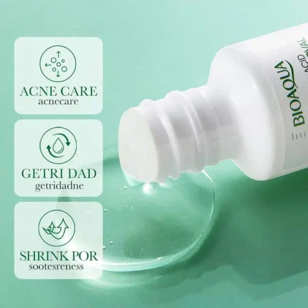 Bioaqua Salicylic Acid Serum 35ml - clear serum texture with acne care icons