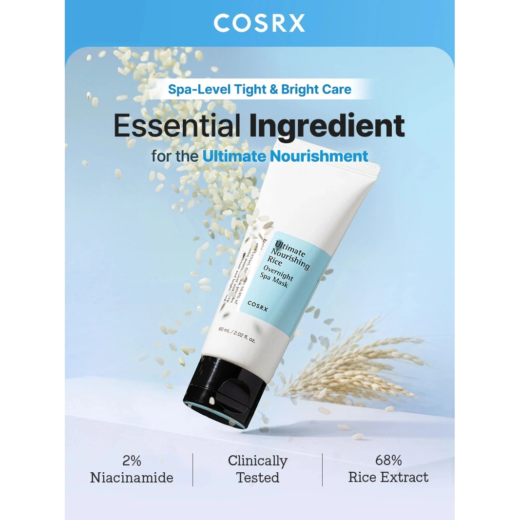 COSRX Ultimate Nourishing Rice Overnight Spa Mask bottle and packaging front view