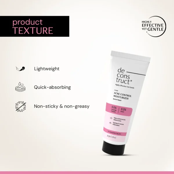 Deconstruct Acne Control Moisturizer texture: quick-absorbing, non-greasy gel