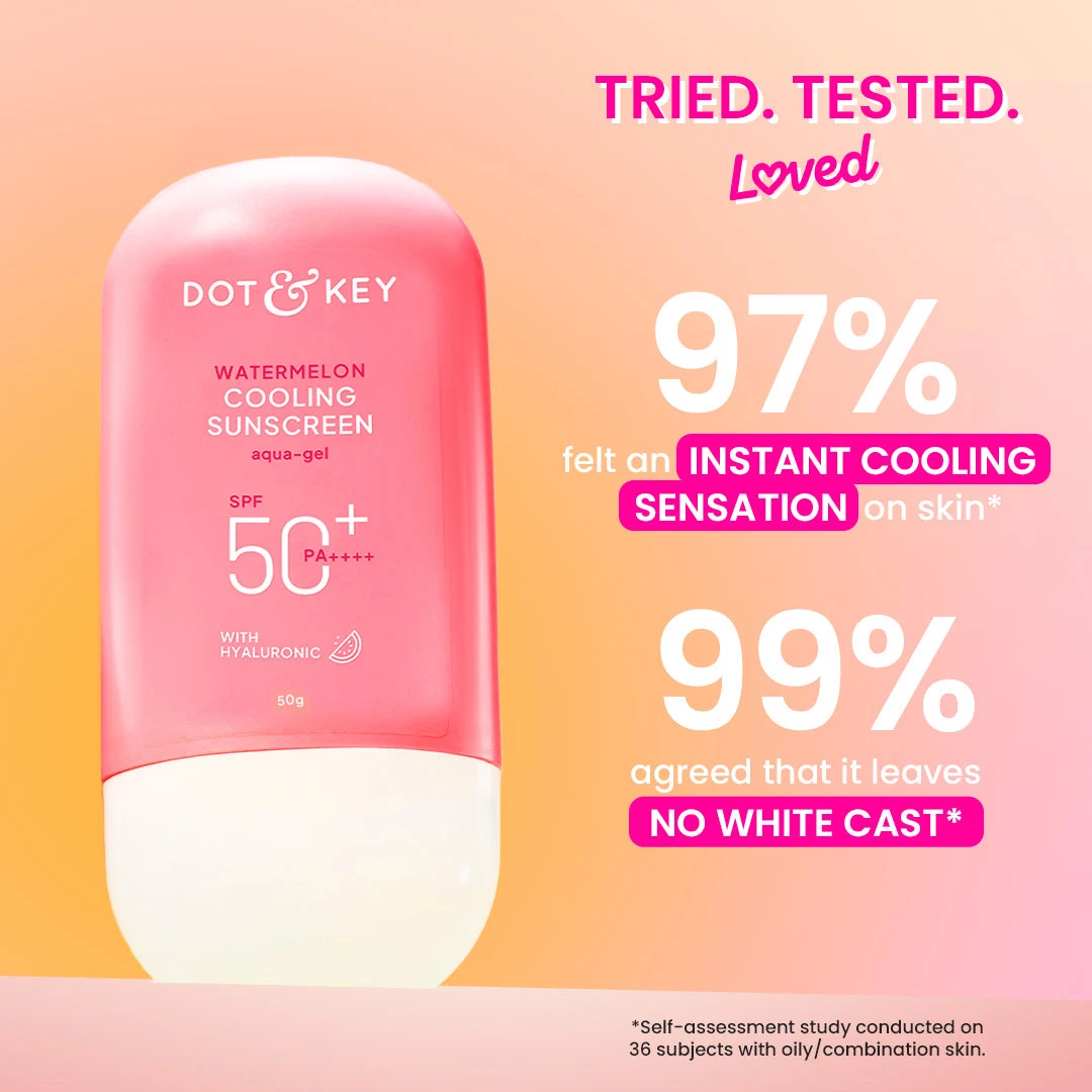 Dot & Key Watermelon Cooling Sunscreen aqua gel texture on fingertips