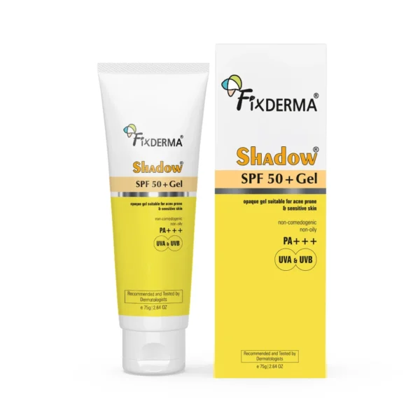 Fixderma Shadow SPF 50+ Gel tube and box