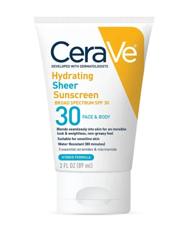 CeraVe Hydrating Sheer Sunscreen SPF 30 for Face and Body 89ml tube