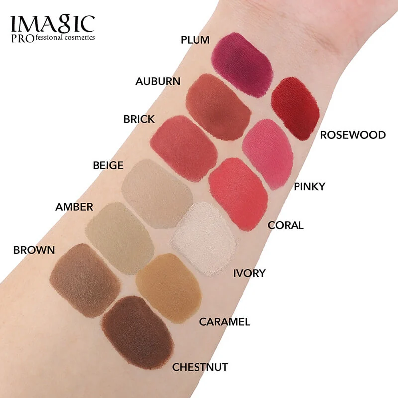 Imagic Multiuse Cream Foundation & Blush Palette arm swatches with shade names