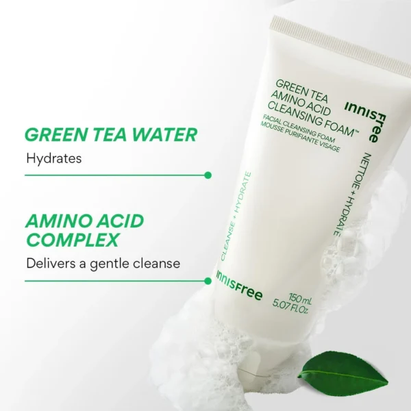 Innisfree Green Tea Cleansing Foam texture and formula close-up