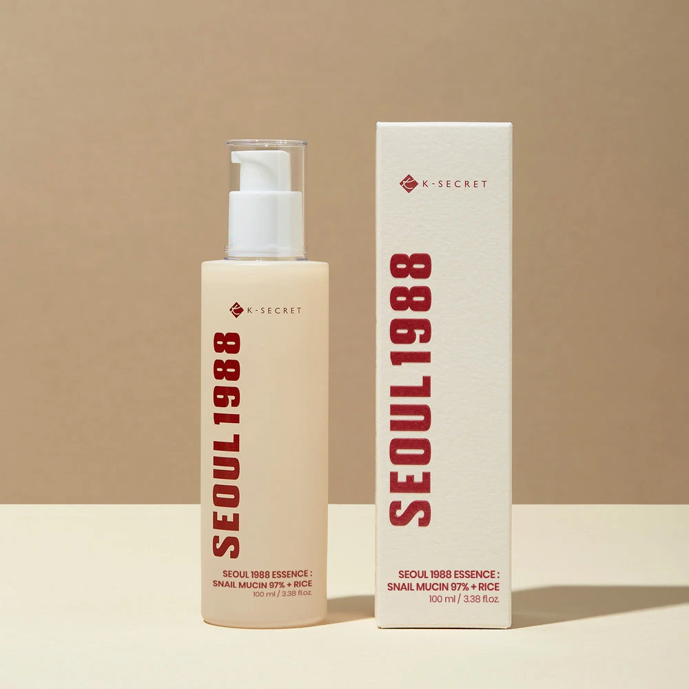 K-SECRET Seoul 1988 Snail Mucin Essence bottle and packaging front view