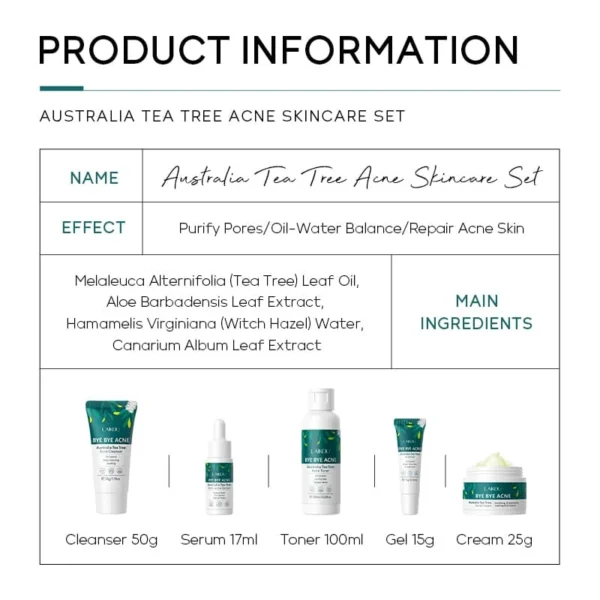 LAIKOU Tea Tree Bye Bye Acne Skincare Set 5pcs image 3