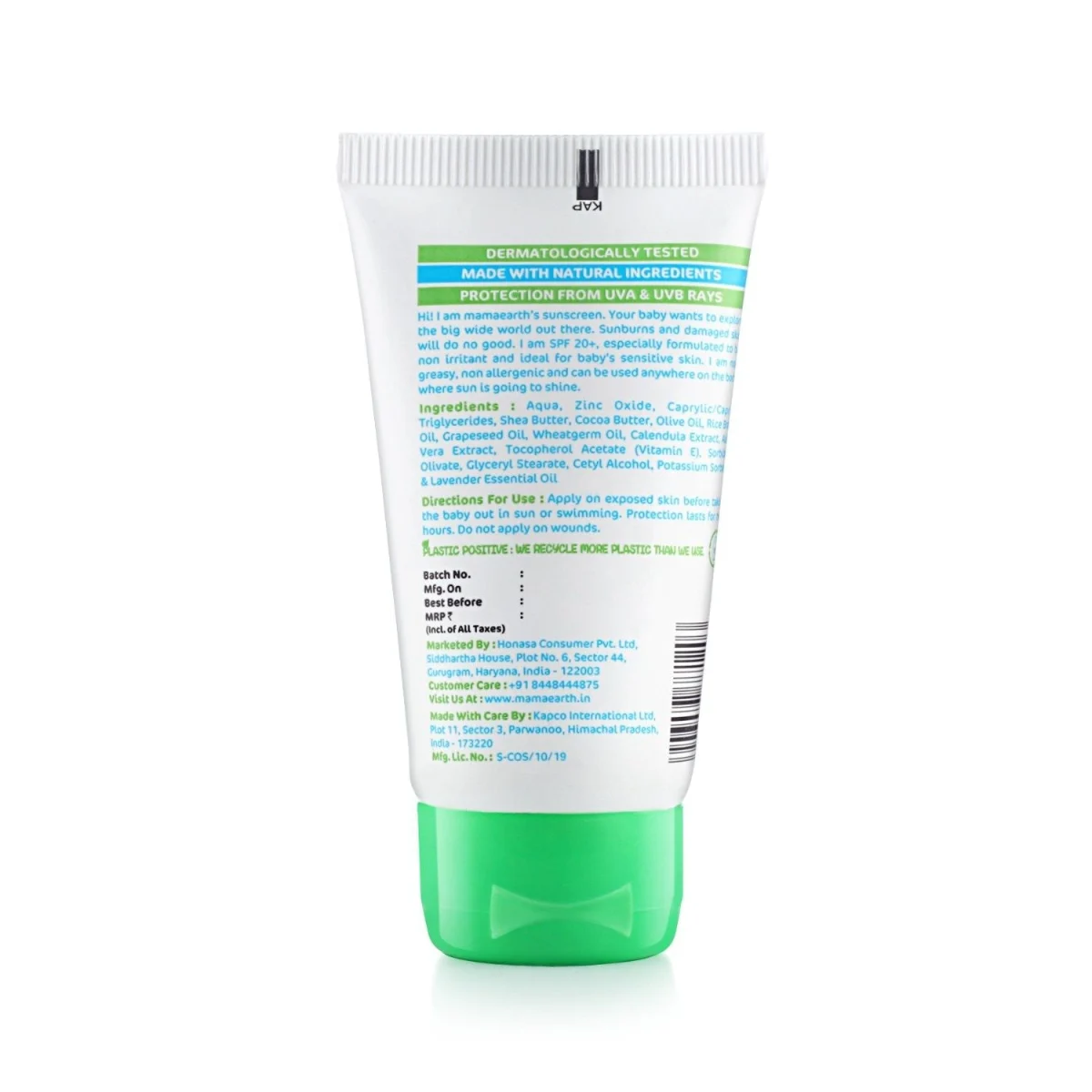 Mamaearth Baby Sunscreen tube back label
