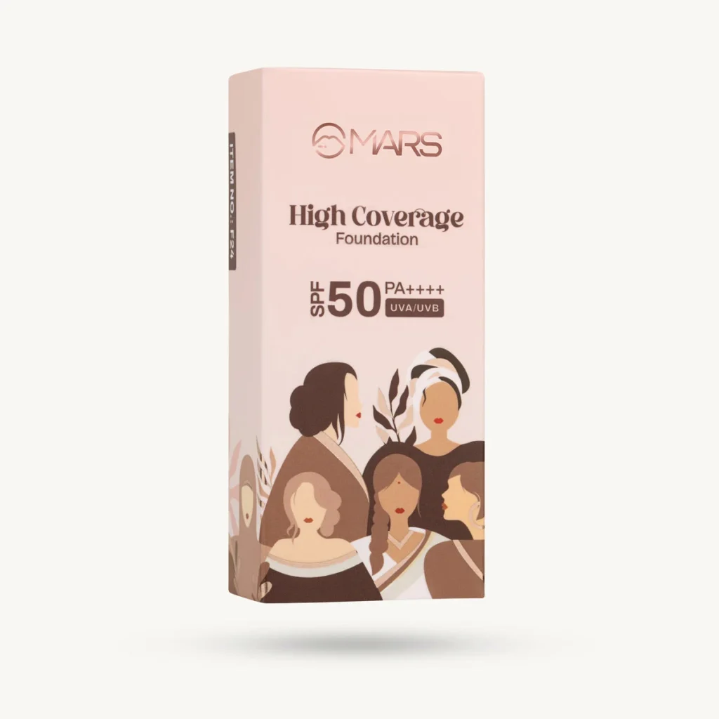 Mars High Coverage Foundation SPF 50 tube and box