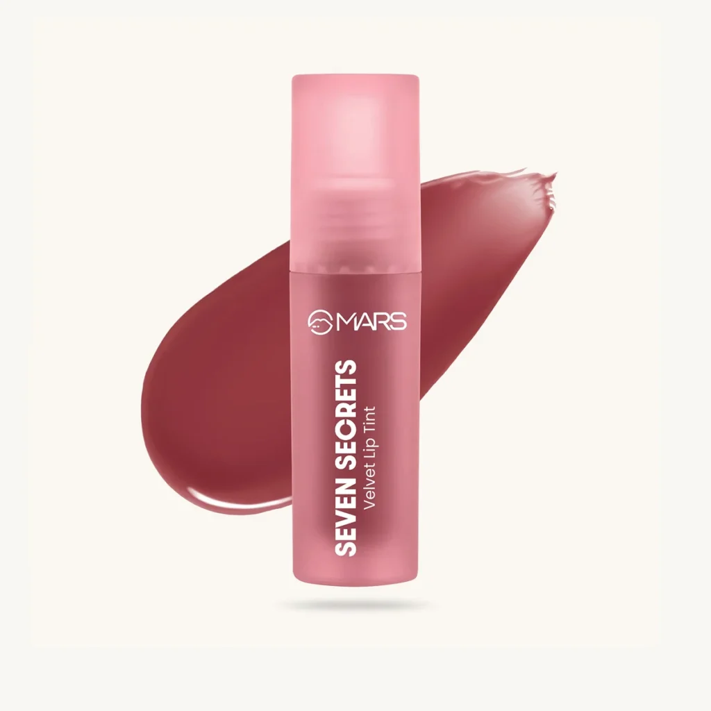 MARS Love Track Velvet Lip Tint 07 Seven Secrets rosy pink packshot with swatch