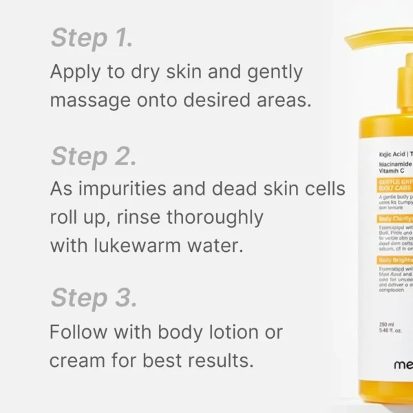 Medicube Kojic Acid Turmeric Body Peel Shot how to use shake massage rinse