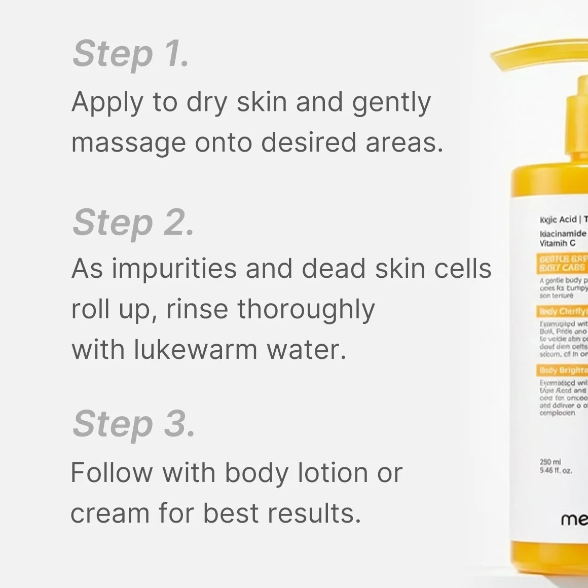 Medicube Kojic Acid Turmeric Body Peel Shot how to use shake massage rinse