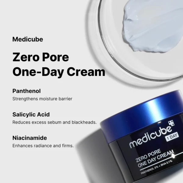 Medicube Zero Pore One Day Cream texture and formula close-up